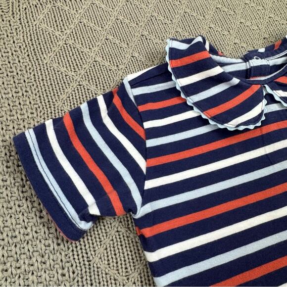 Classic Prep Striped Navy and Red Baby Onesie with Peter Pan Collar - 12/18M - Picture 2 of 13